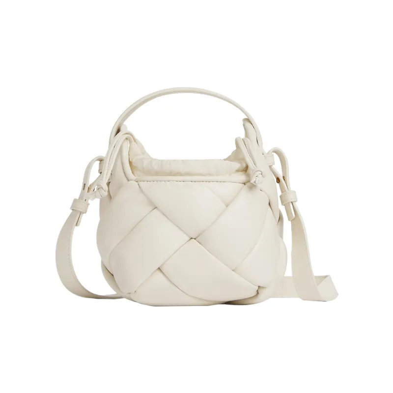 Bottega Veneta Lambskin Portable Crossbody Bag, Shoulder Bag Small Size Women's White-0