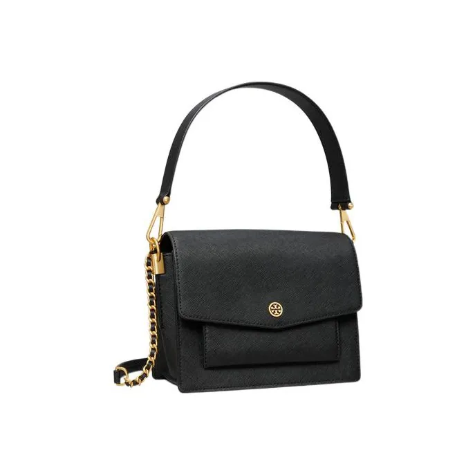 TORY BURCH Robinson Cow Leather Trunk Bag, Crossbody Bag, One Shoulder Handbag Women's Black/Black Gold-1