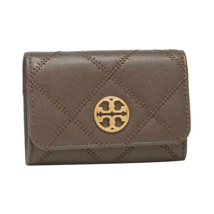 TORY BURCH TB Willa Leather Business Card Holder, Wallet Card Holder Women's Volcano Gray-1
