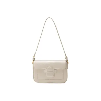 GXFMOD Cow Leather Shoulder Bag, Small Square Bag, Crossbody Bag, Shoulder Bag Medium Size Women's Ecru Milk Tea Yellow