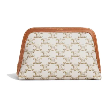 CELINE Cow Leather Makeup Bag Medium Size Women's White