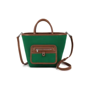 CHISIY Fabric With Artificial Leather Tote Bag Shopping Bag Shoulder Bag Crossbody Bag Large Size Women's Green & Brown