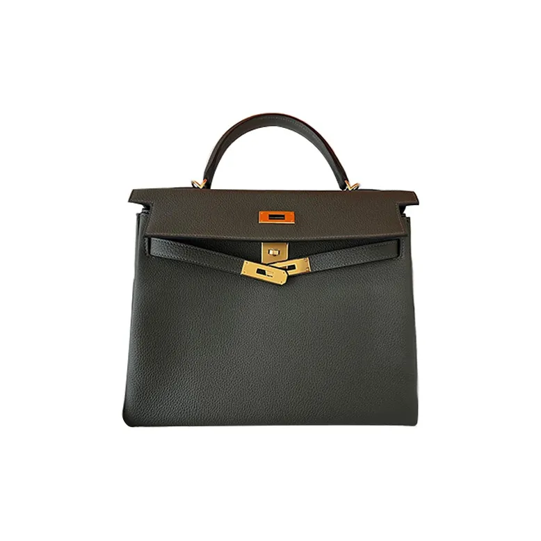 HERMES Kelly Togo Calfskin Shoulder Bag Crossbody Bag Handbag Women's C6 Vert De Gris Gray Green-1