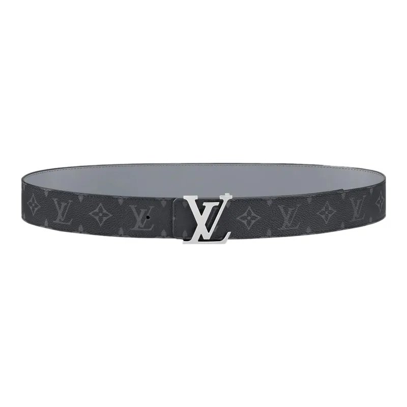 LOUIS VUITTON Cow Leather Leather Belts Men's Black/Gray Width: 4cm-0