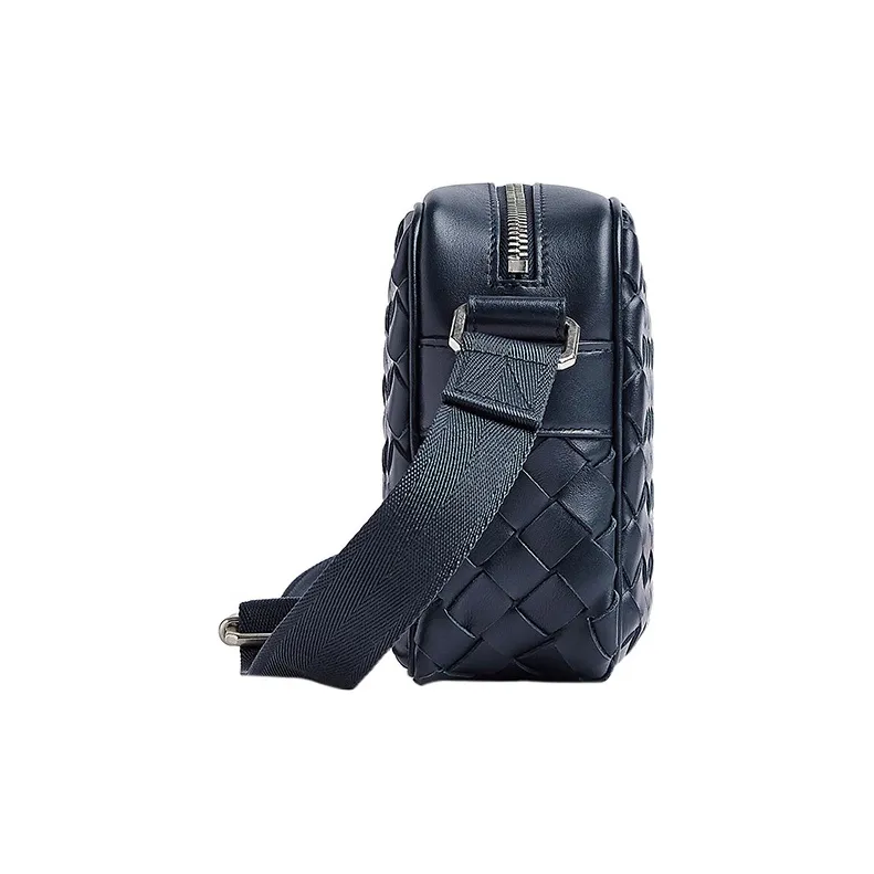 Bottega Veneta Intrecciato Cow Leather With Textile Camera Bag Shoulder Bag Crossbody Bag Small Size Men's Dark Blue-1