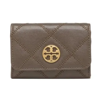 TORY BURCH TB-Willa Leather Business Card Holder Wallet Women's Volcanic Gray