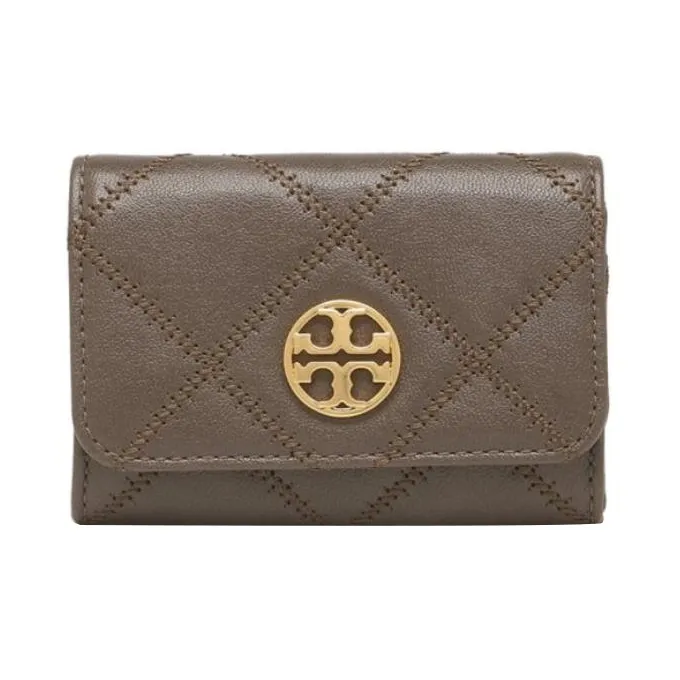 TORY BURCH TB Willa Leather Business Card Holder, Wallet Card Holder Women's Volcano Gray-0