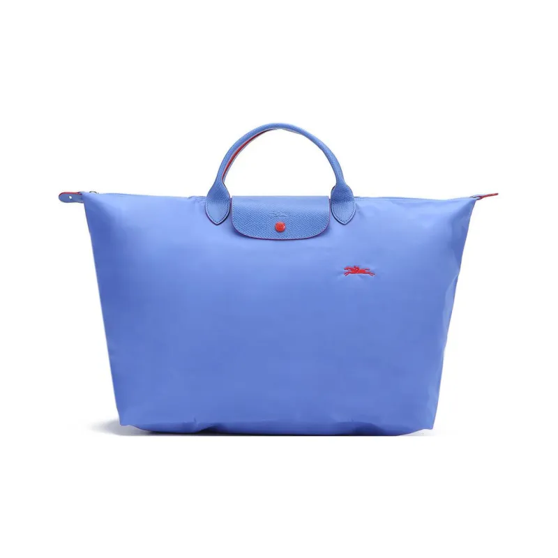 LONGCHAMP Le Pliage Cow Leather Trim Dumpling Bag Travel Bag Handbag Large Size Women's Blue Purple-0