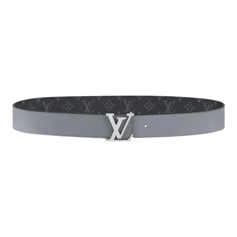 LOUIS VUITTON Cow Leather Leather Belts Men's Black/Gray Width: 4cm-1