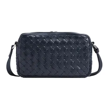Bottega Veneta Intrecciato Cow Leather With Textile Camera Bag Shoulder Bag Crossbody Bag Small Size Men's Dark Blue
