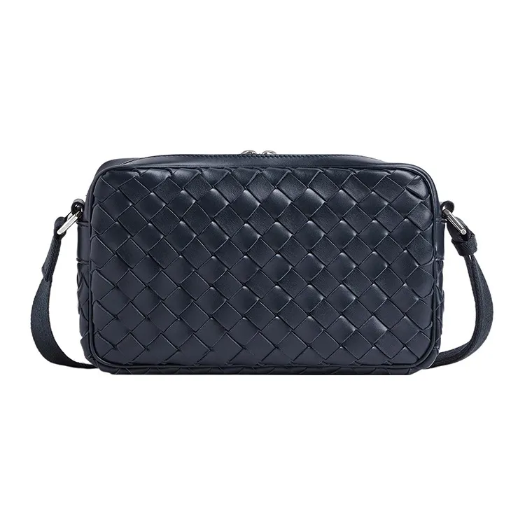Bottega Veneta Intrecciato Cow Leather With Textile Camera Bag Shoulder Bag Crossbody Bag Small Size Men's Dark Blue-0