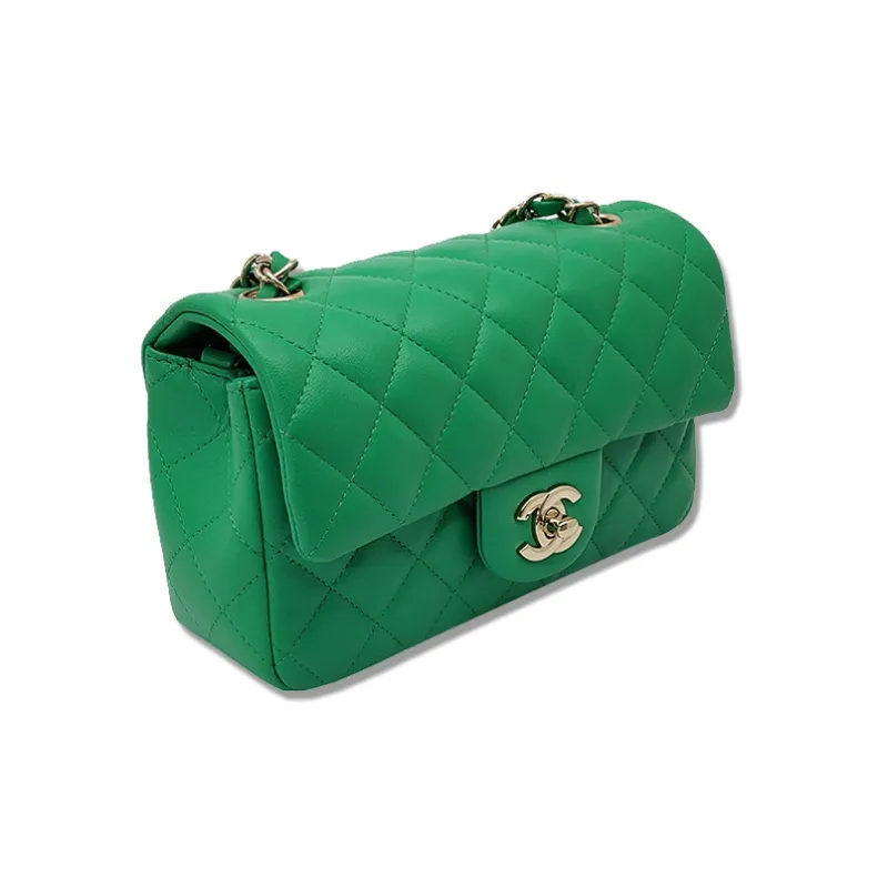 CHANEL Classic Flap CF Sheepskin Shoulder Bag, Crossbody Bag Trumpets Women's Bamboo Green-2