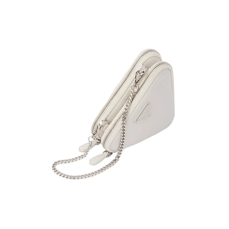 PRADA Soft Sheep Leather One Shoulder Crossbody Clutches Mini Women's White-1