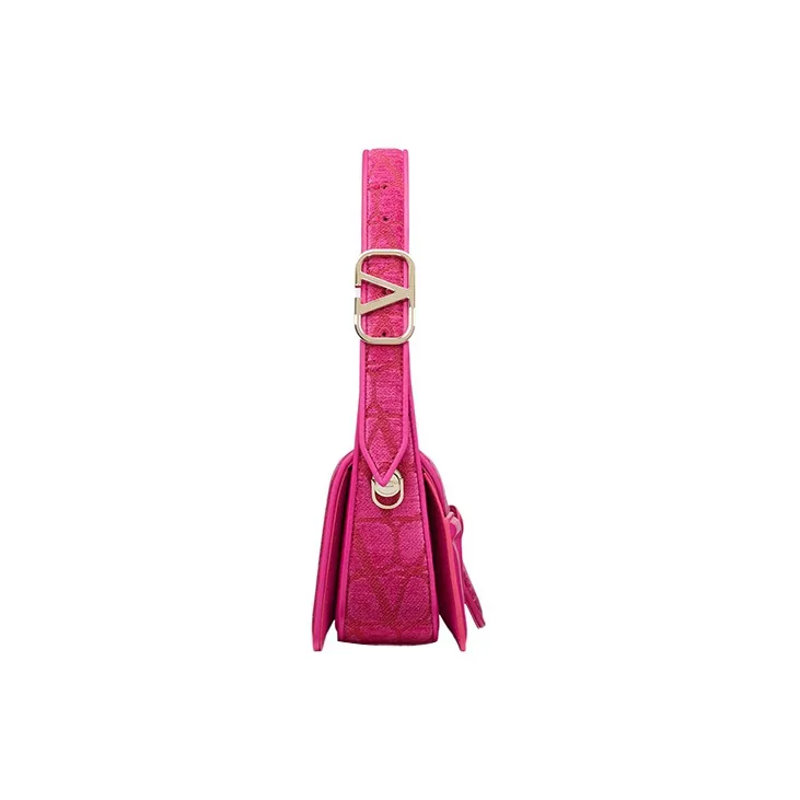 Valentino Canvas With Goatskin Detail Canvas Bag, Shoulder Bag, Crossbody Bag, Handbag Small Size Women's Pink-2