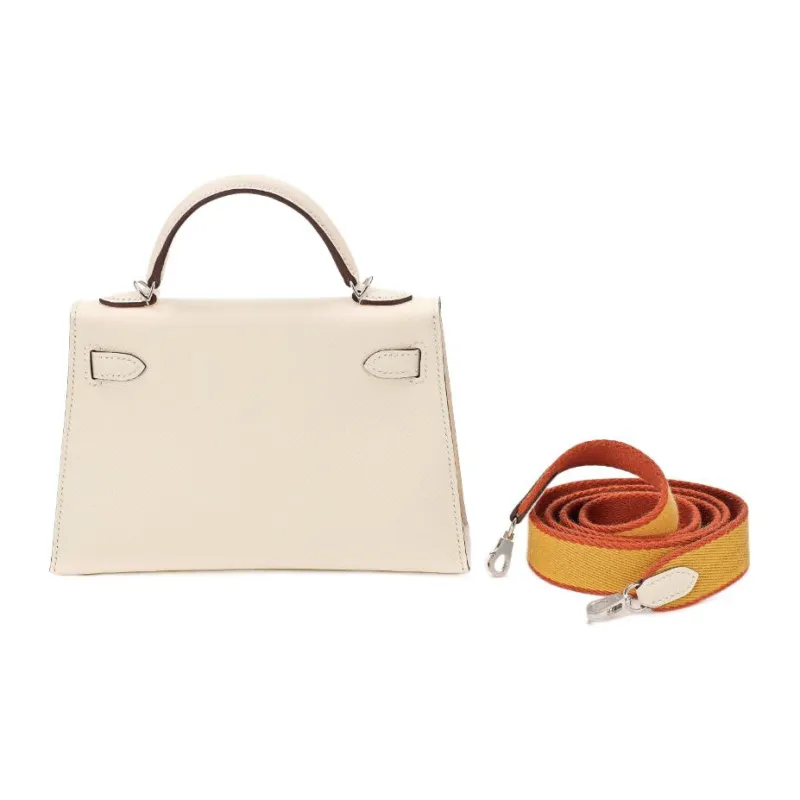 HERMES Mini Kelly Generation 1 Epsom Leather Shoulder Bag Crossbody Bag Handbag Regular Women's Cream White/Yellow-2
