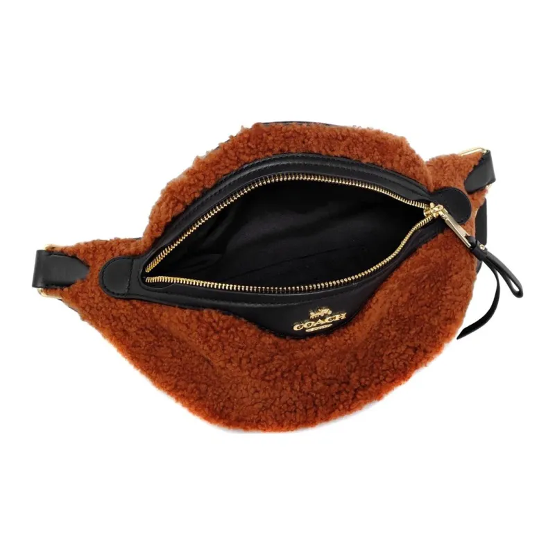 COACH Shearling Faux Suede With Pebbled Leather Sling Bag, Fanny Pack Tubas Women's Brown-5