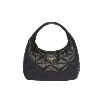 PRADA Soft Sheepskin Leather Handbag Large Size Women's Black