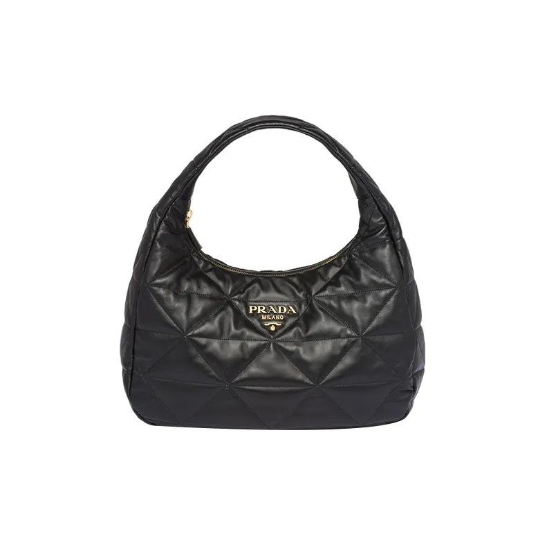 PRADA Soft Sheepskin Leather Handbag Large Size Women's Black-0