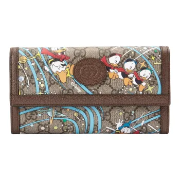 GUCCI Disney Collaboration Canvas With Leather Wallet Unisex Brown
