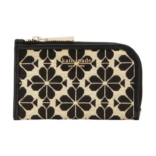 Kate Spade Flower Jacquard Fabric With Cow Leather Wallet, Card Holder Women's Black & White