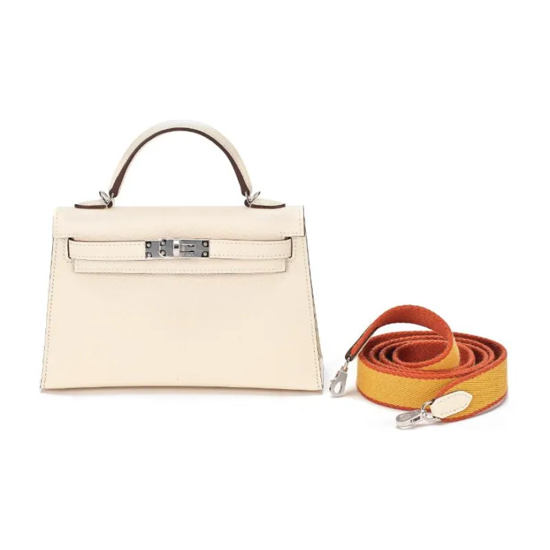 HERMES Mini Kelly Generation 1 Epsom Leather Shoulder Bag Crossbody Bag Handbag Regular Women's Cream White/Yellow-0