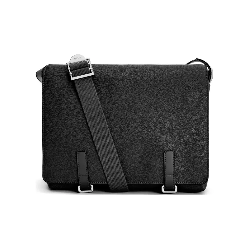 LOEWE Anagram Basket Soft Grained Cow Leather Patchwork Canvas Messenger Bag Shoulder Bag Crossbody Bag Men's Black-0