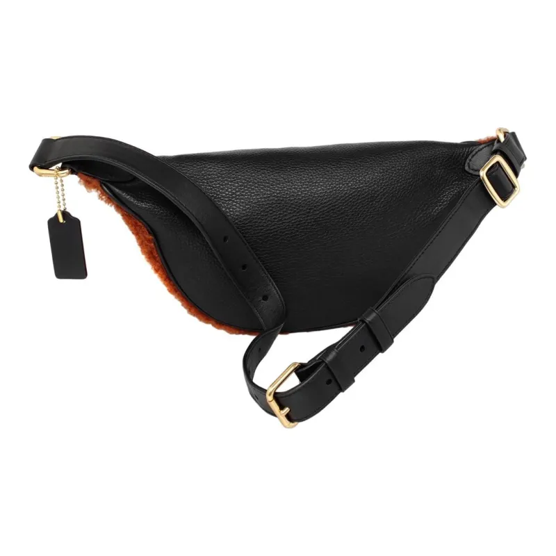 COACH Shearling Faux Suede With Pebbled Leather Sling Bag, Fanny Pack Tubas Women's Brown-4