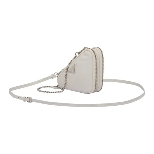 PRADA Soft Sheep Leather One Shoulder Crossbody Clutches Mini Women's White