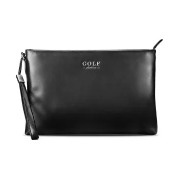 GOLF Top Grain Cow Leather Envelope Bag Bill Pouch Wallet Card Holder Clutch Large Size Men's Black