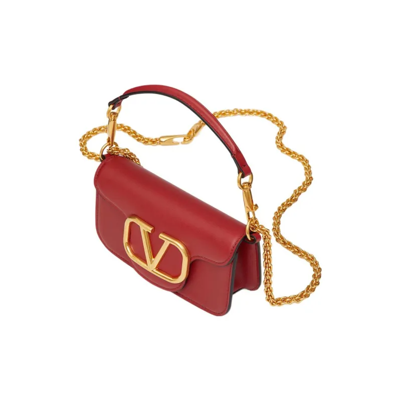 Valentino Locò Calfskin Shoulder Bag Crossbody Bag Handbag Mini Women's Red-4