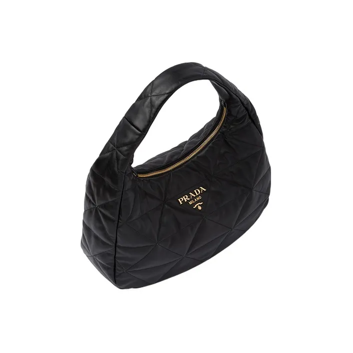 PRADA Soft Sheepskin Leather Handbag Large Size Women's Black-1