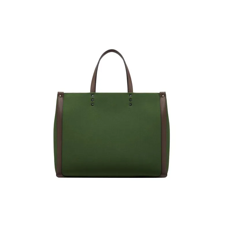 Valentino Canvas Tote Bag Shopping Bag Tote Bag Canvas Bag Handbag Medium Size Men's Green-4