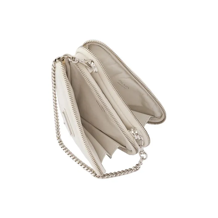 PRADA Soft Sheep Leather One Shoulder Crossbody Clutches Mini Women's White-3
