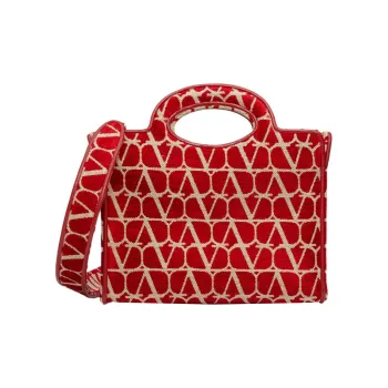 Valentino Fabric Tote Bag Shopping Bag Handbag Small Size Women's Red