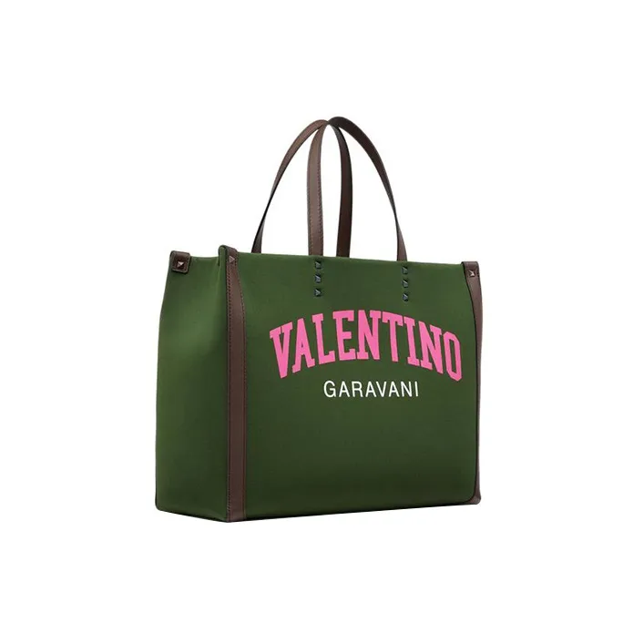 Valentino Canvas Tote Bag Shopping Bag Tote Bag Canvas Bag Handbag Medium Size Men's Green-1