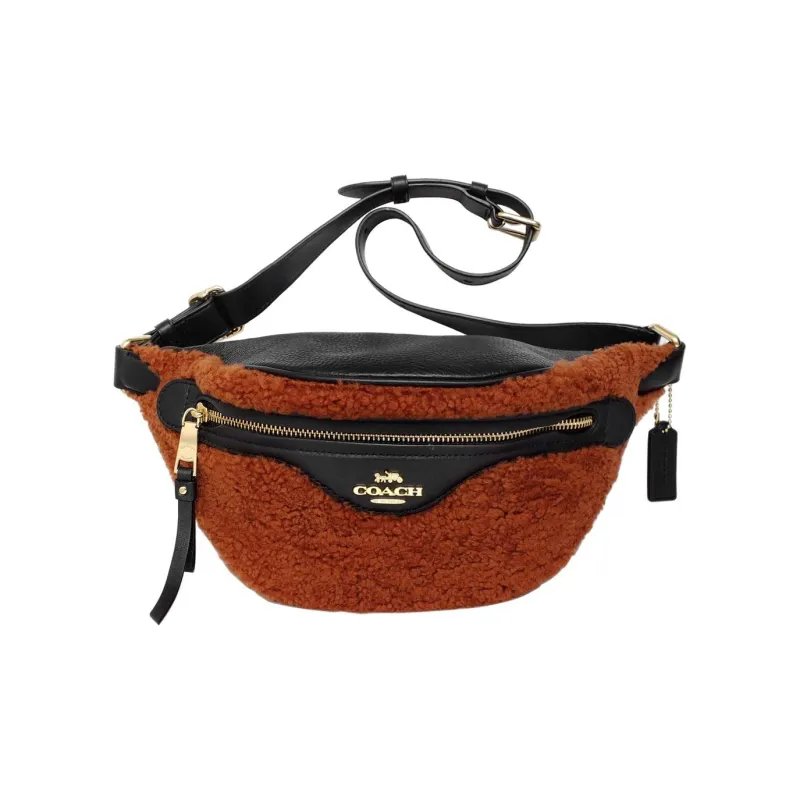 COACH Shearling Faux Suede With Pebbled Leather Sling Bag, Fanny Pack Tubas Women's Brown-1