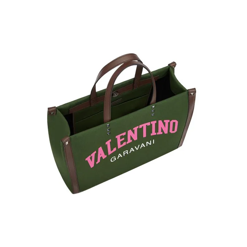 Valentino Canvas Tote Bag Shopping Bag Tote Bag Canvas Bag Handbag Medium Size Men's Green-3