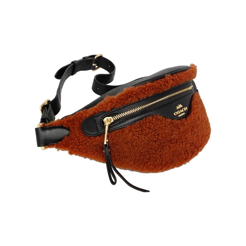 COACH Shearling Faux Suede With Pebbled Leather Sling Bag, Fanny Pack Tubas Women's Brown-2