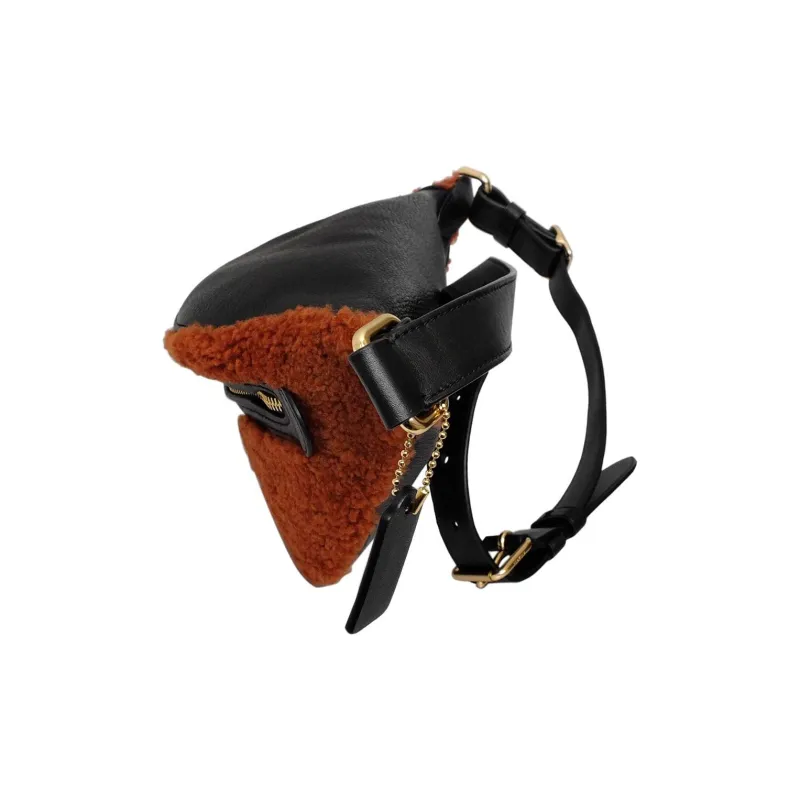 COACH Shearling Faux Suede With Pebbled Leather Sling Bag, Fanny Pack Tubas Women's Brown-3