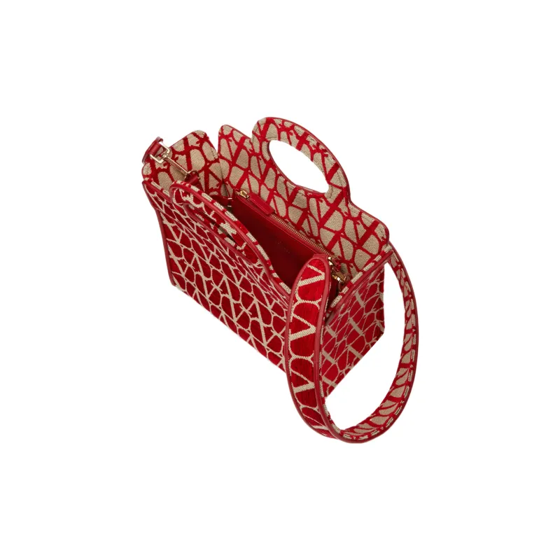 Valentino Fabric Tote Bag Shopping Bag Handbag Small Size Women's Red-4
