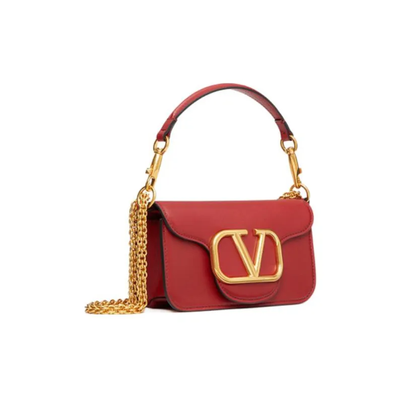 Valentino Locò Calfskin Shoulder Bag Crossbody Bag Handbag Mini Women's Red-1