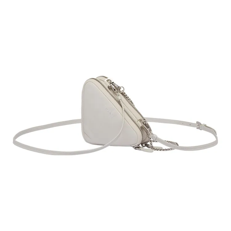 PRADA Soft Sheep Leather One Shoulder Crossbody Clutches Mini Women's White-2