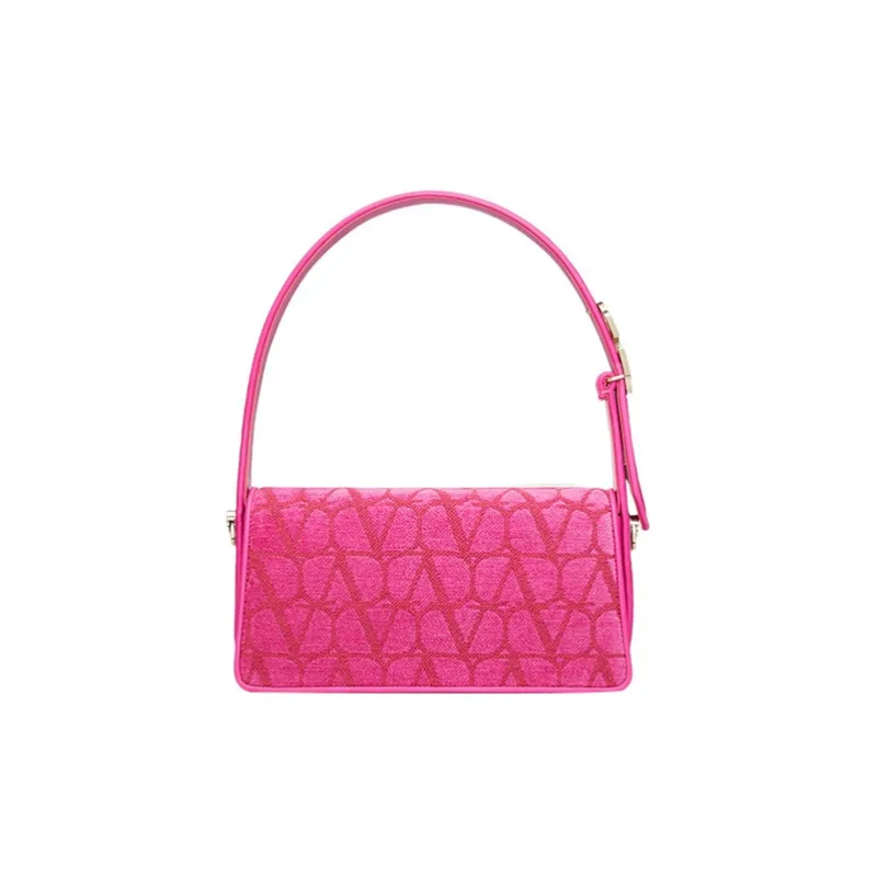Valentino Canvas With Goatskin Detail Canvas Bag, Shoulder Bag, Crossbody Bag, Handbag Small Size Women's Pink-4
