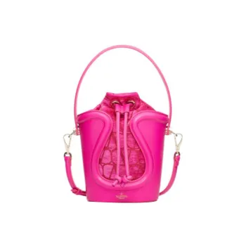 Valentino Goatskin With Fabric Detail Bucket Bag, Shoulder Bag, Crossbody Bag, Handbag Women's Pink