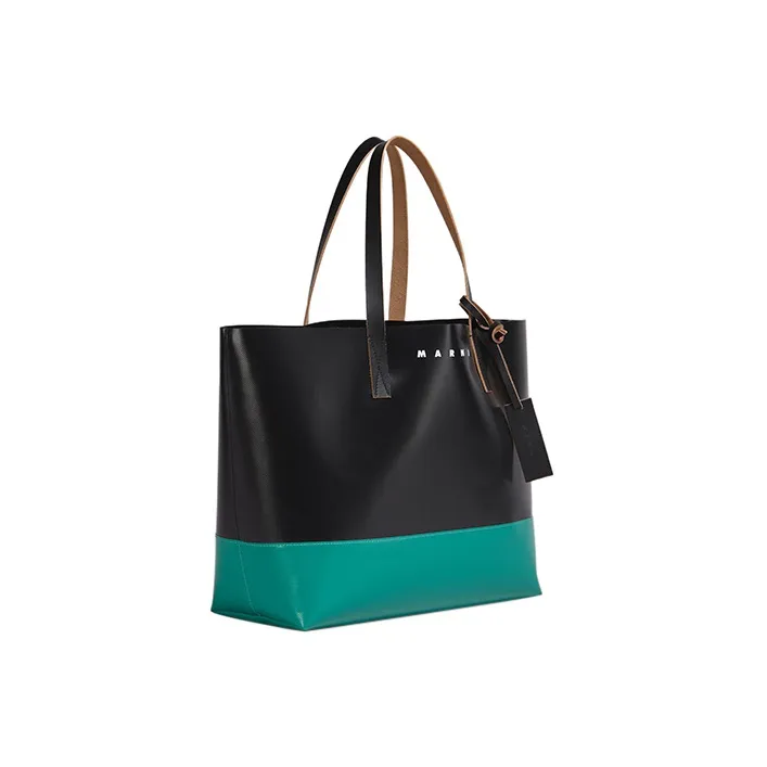 MARNI Tribeca Cowhide With Polyester Tote Bag Shopping Bag Shoulder Bag Handbag Men's Green/Black-1