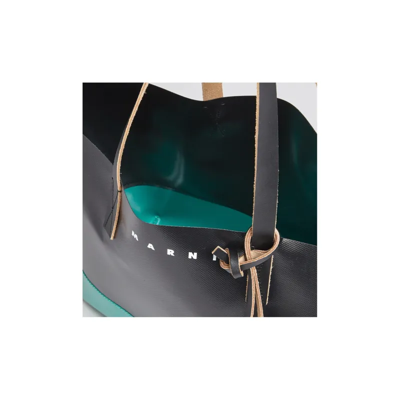 MARNI Tribeca Cowhide With Polyester Tote Bag Shopping Bag Shoulder Bag Handbag Men's Green/Black-3
