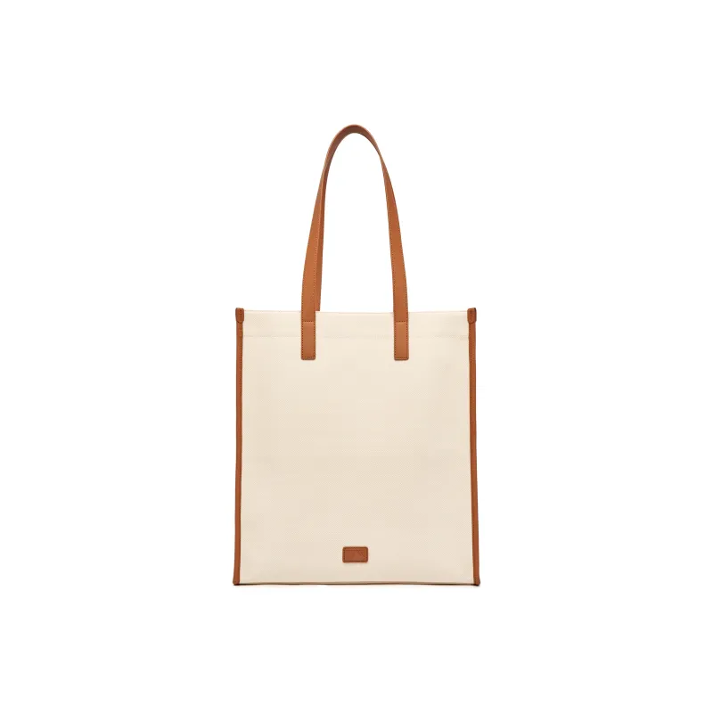 MLB Cotton With Polyester Tote Shopping Bag Handbag Shoulder Bag Unisex Ecru & Milk Tea Brown-2
