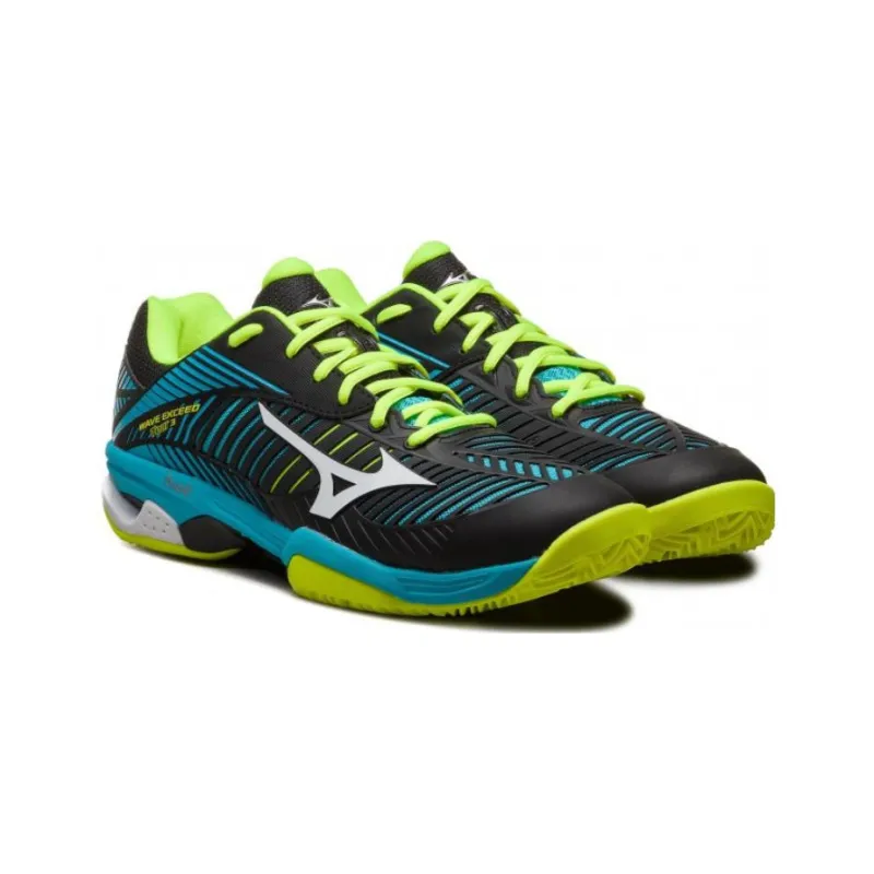Mizuno Wave Exceed Tour 3 CC Durable Breathable Low-Top Tennis Shoes Black Blue White-2