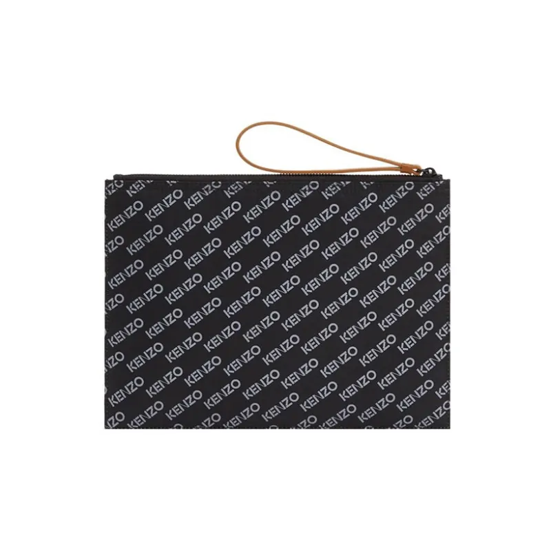 KENZO Monogram Leather Patch Clutch Large Size Women's Black-1
