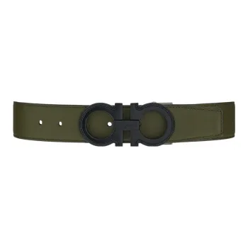 FERRAGAMO Trendy Minimalist Style Classic Smooth Buckle Cow Leather Belt Men's Green Width: 3.5cm